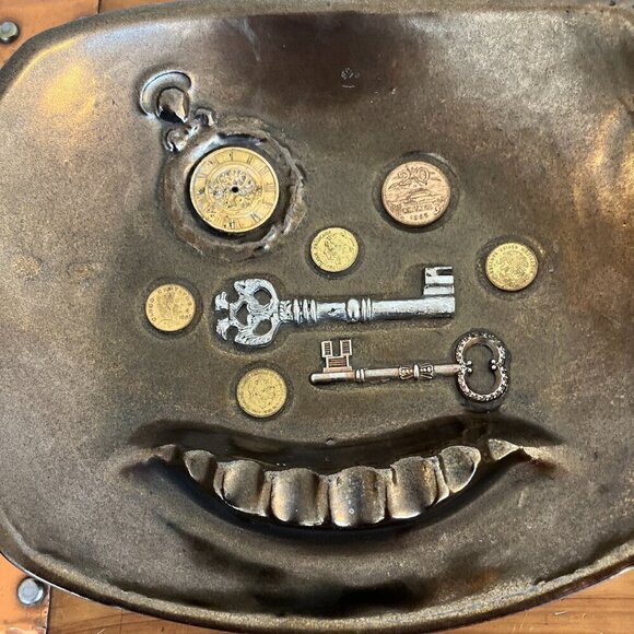 Vintage Lr Hayden Lewis Midcentury Handmade USA Coin Antique Key Ashtray - Picture 2 of 15